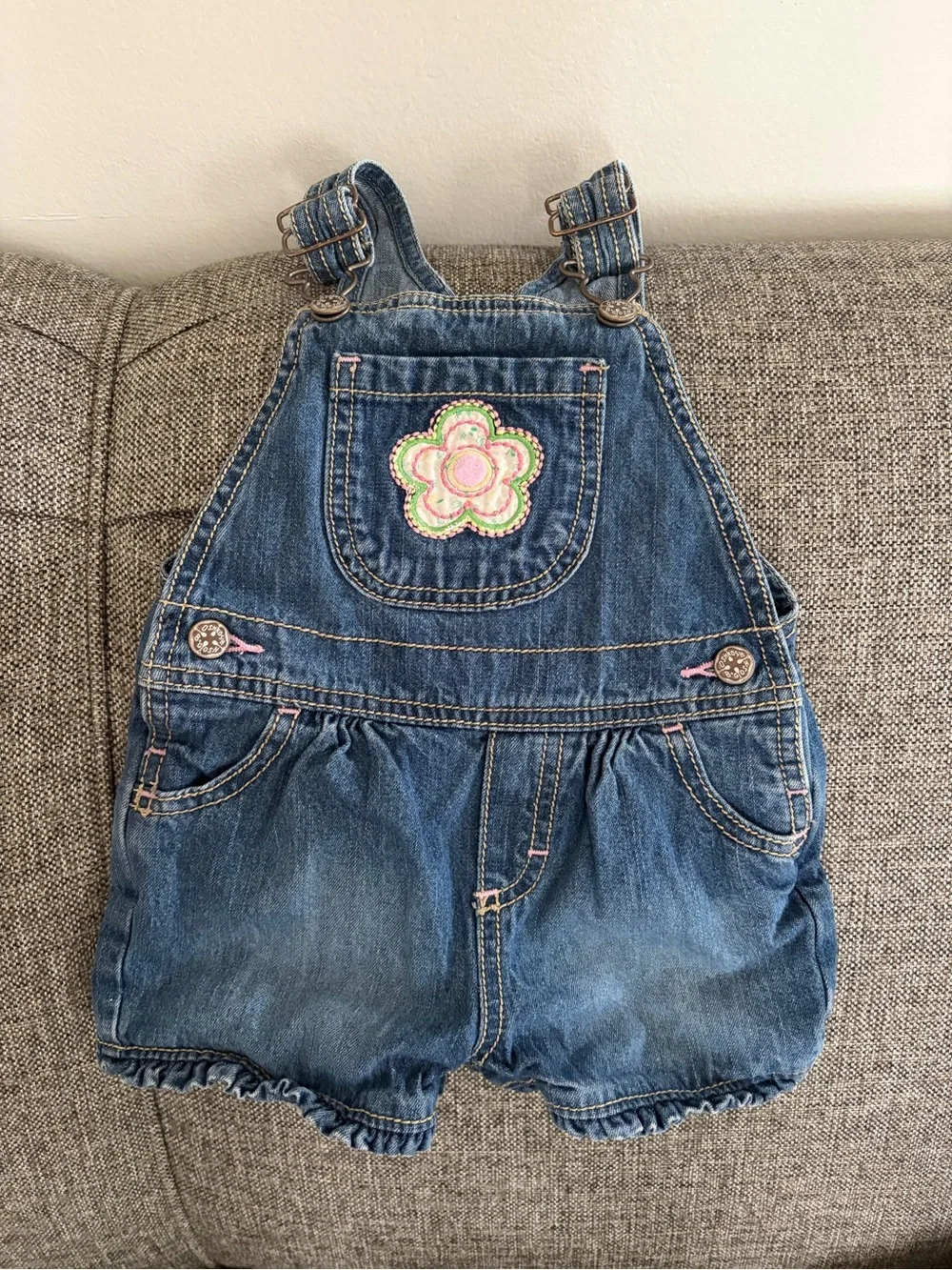 Y2K Oshkosh denim jumper floral embroidered 2T